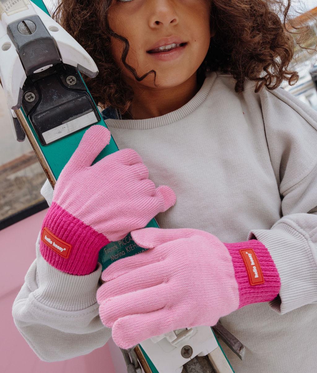 Guanti bambino rosa fuchsia con etichetta a contrasto Hello Hossy