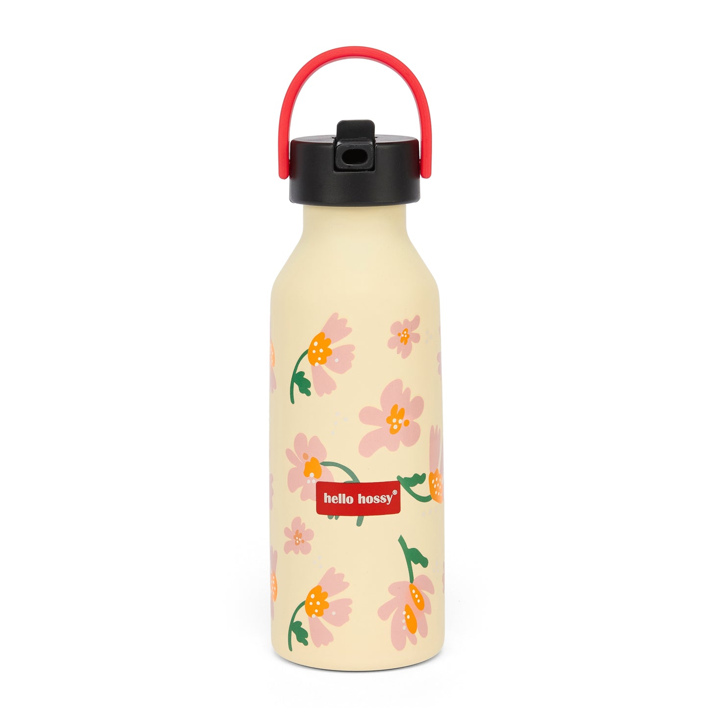 Borraccia per bambini rosa con motivo a fiori e manico rosso Hello Hossy