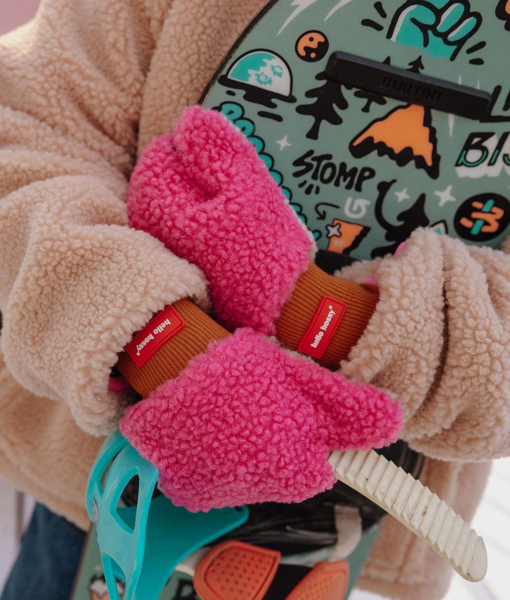 Muffole bambino effetto sherpa rosa fodera in pile Hello Hossy