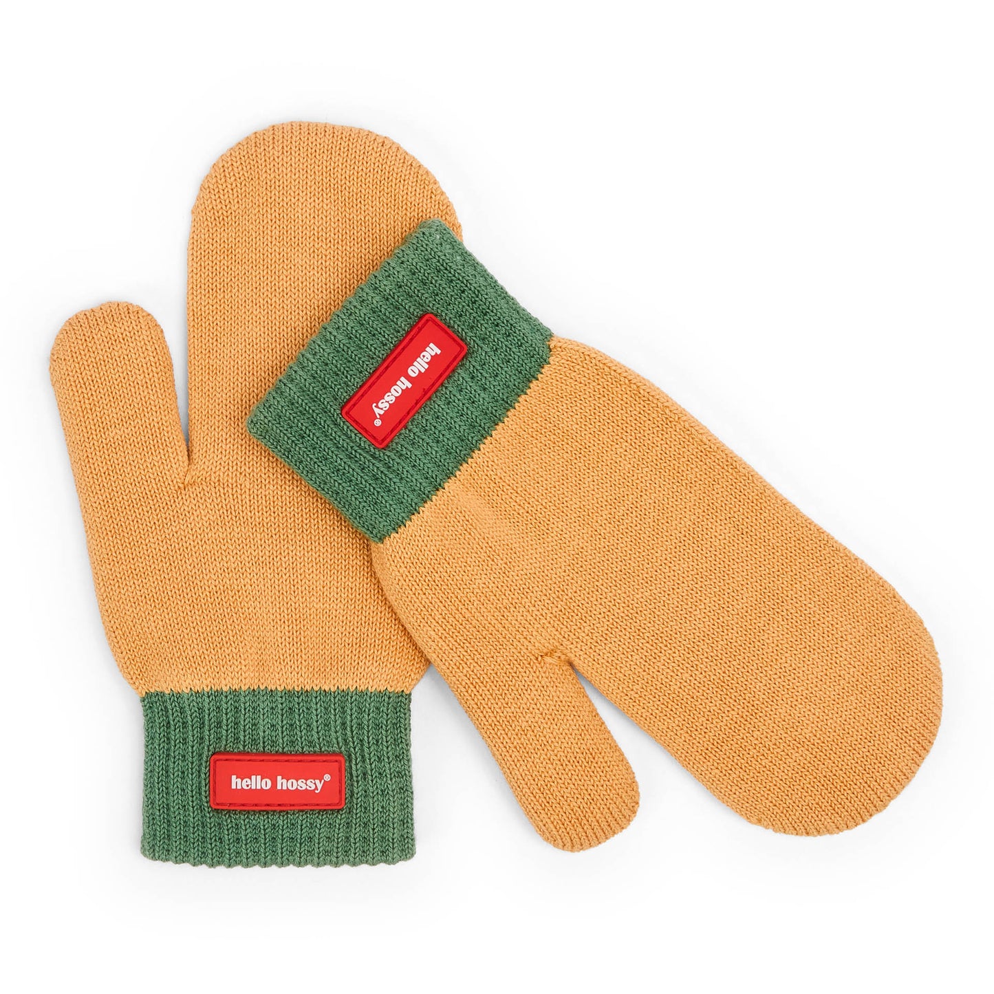 Muffole da bambino color cammello e verdi, etichetta Hello Hossy Hello Hossy