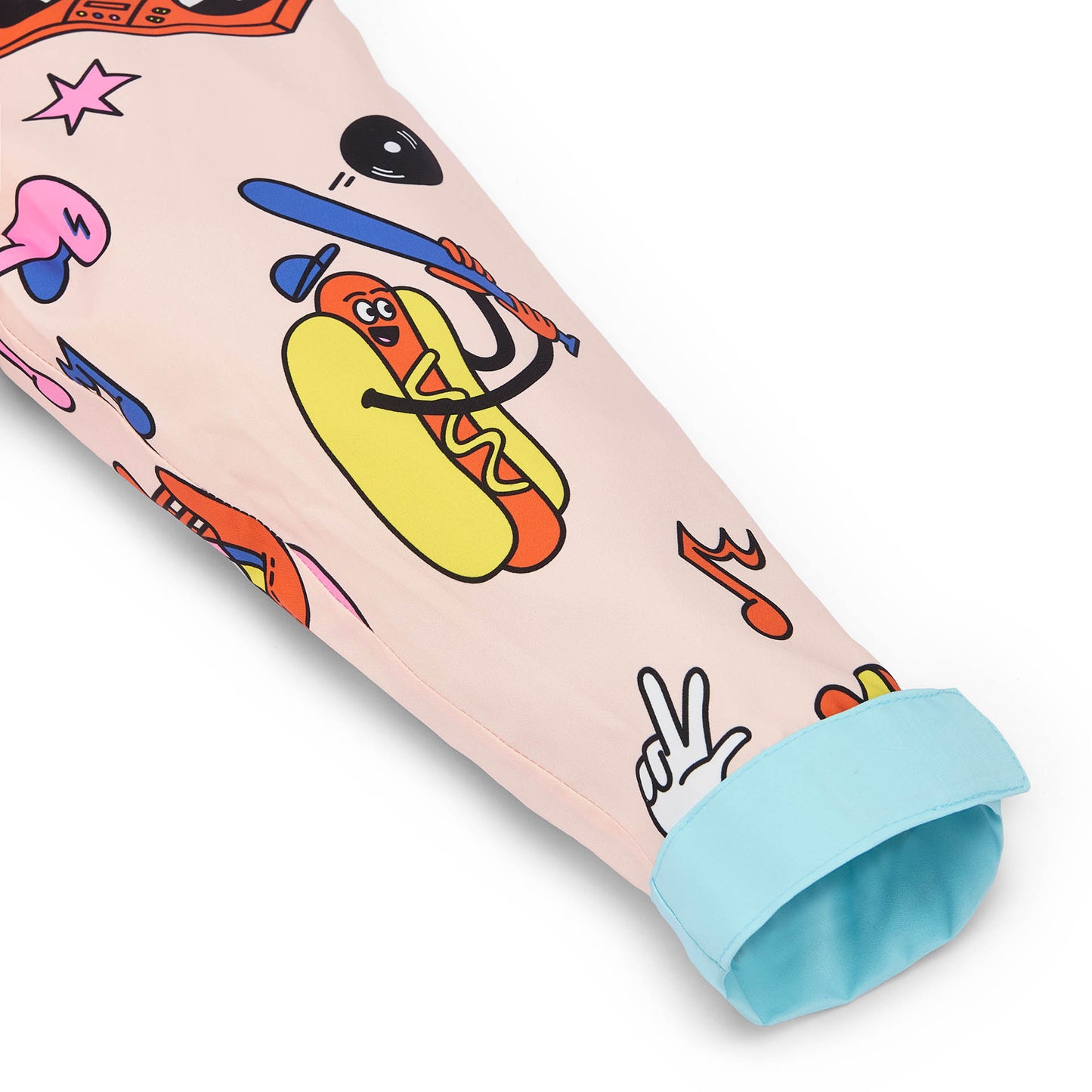 Poncho antipioggia per bambini color crema, stampa food, maniche azzurro cielo Hello Hossy