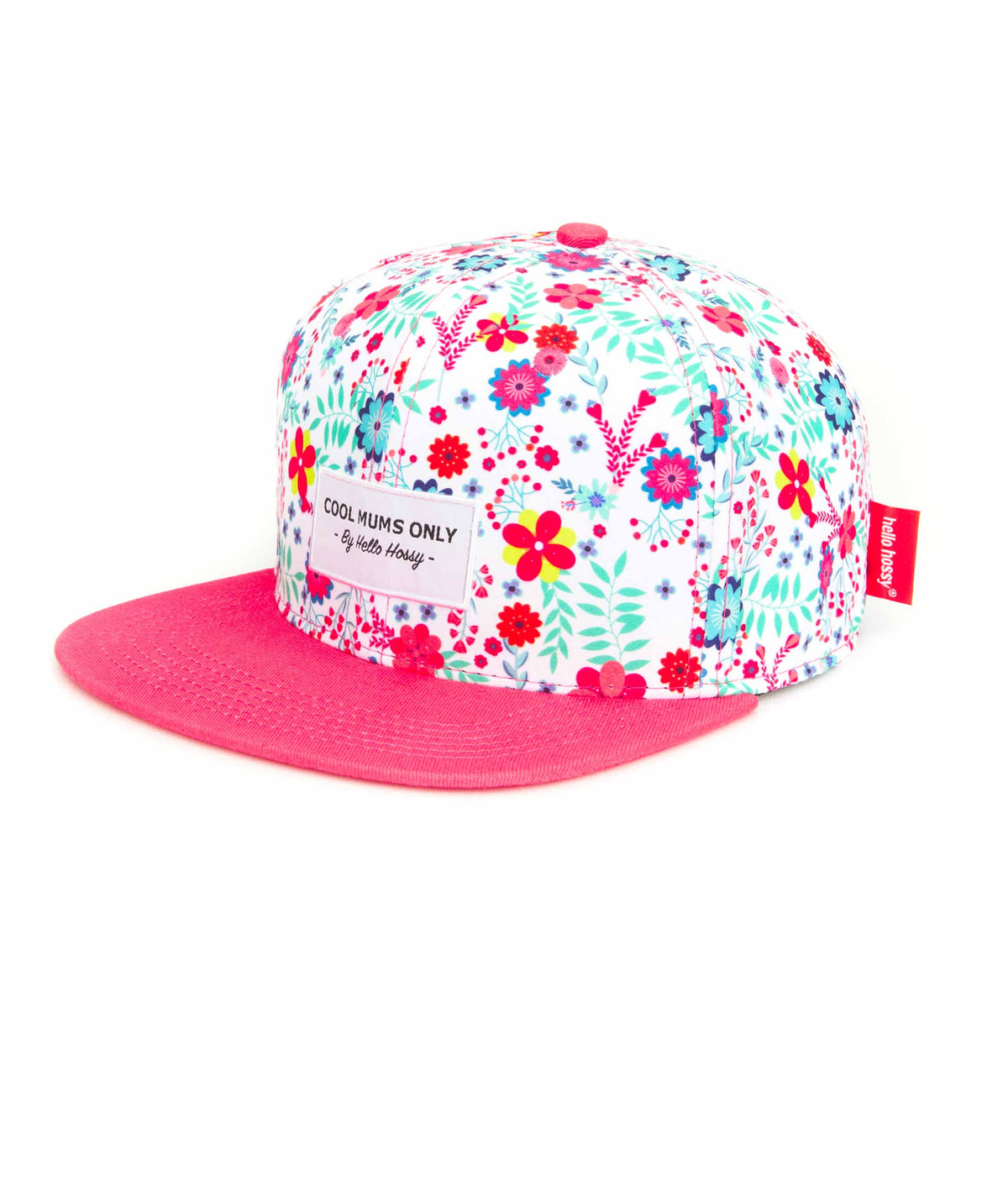 Cappellino bambino stampato con fiori bianchi e rosa, visiera piatta Hello Hossy