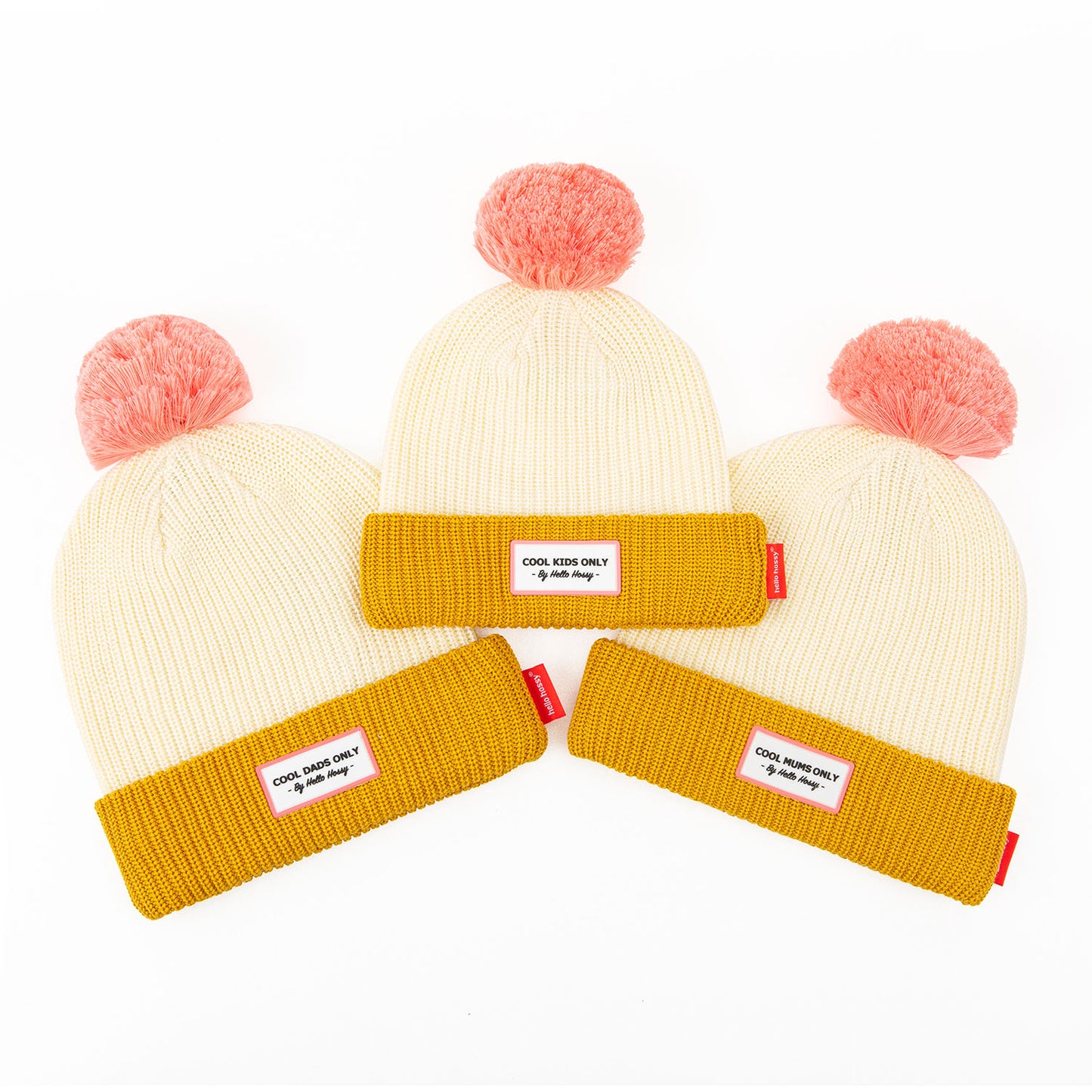Berretto Genitori e Bambini Color Block Cammello, con pompon, fodera in pile, cotone biologico, matchy-matchy, da 9 mesi, Cool Kids Only !
