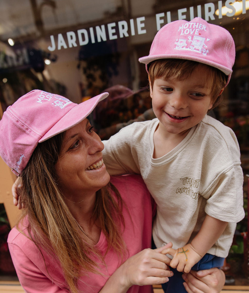 Duo mamma bambino cappellino rosa ricamo visiera curva Hello Hossy