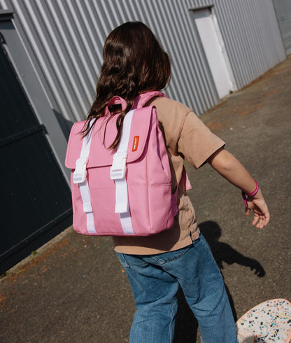 Zaino rosa per bambini, bande bianche, chiusura a clip Hello Hossy