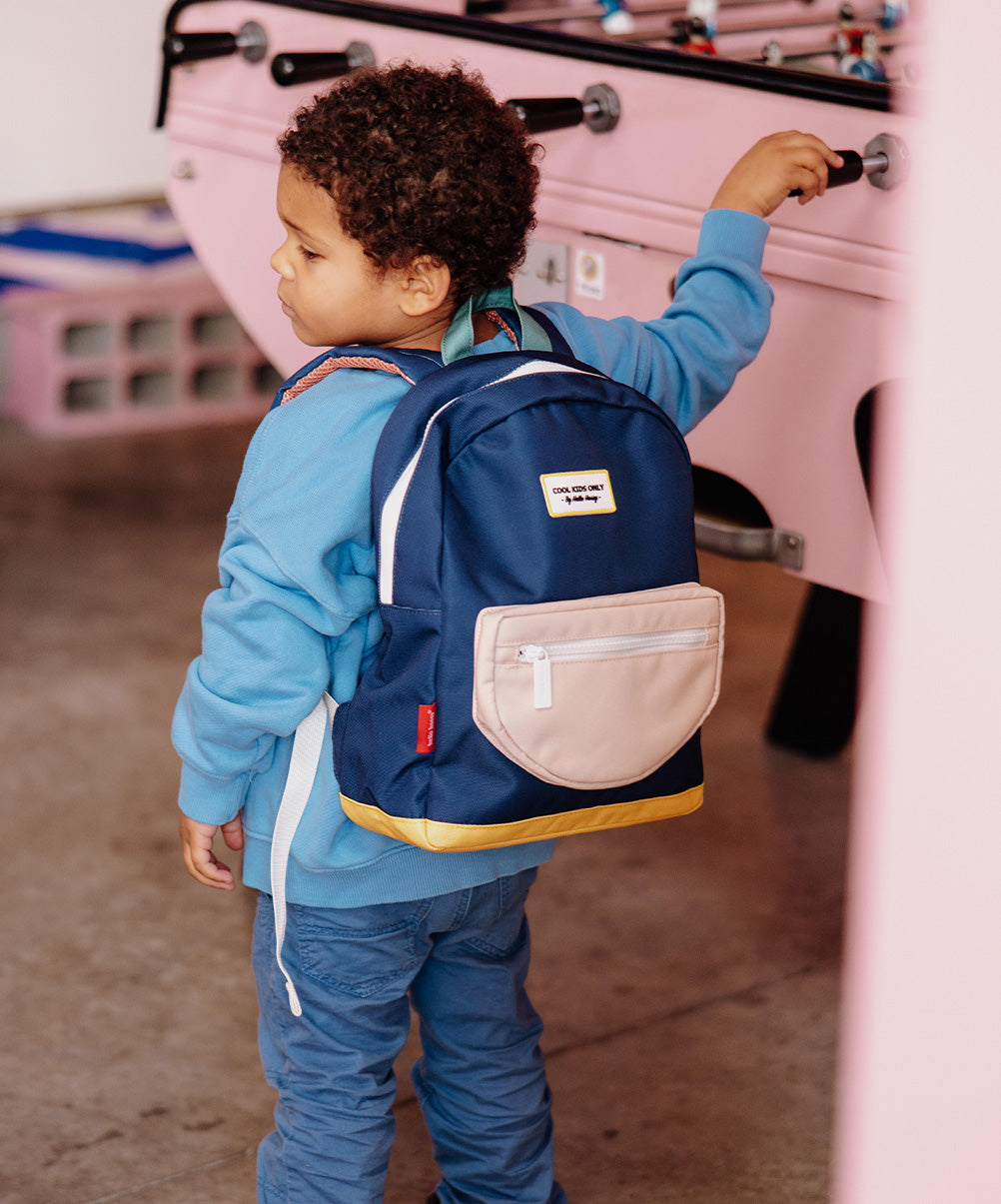 Zaino bambino blu tasca Beige base giallo patch Cool Kids Only Hello Hossy