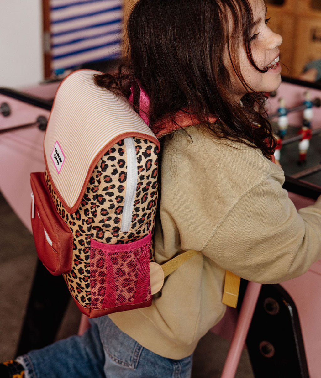 Zaino per bambini beige con stampa leopard, tasche rosa Hello Hossy
