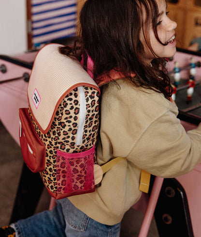Zaino per bambini beige con stampa leopard, tasche rosa Hello Hossy