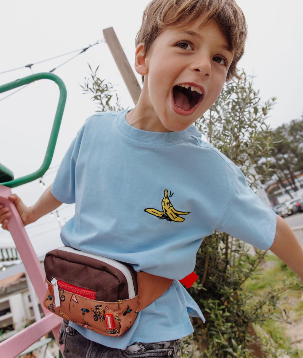 Marsupio per bambini marrone con motivo Mascotte bicicletta Hello Hossy