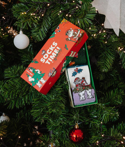 Set di calzini bambino motivi di Natale confezione rossa e calzino illustrato Hello Hossy