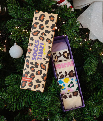 Set calzini bambino motivo leopard confezione da quattro paia Hello Hossy