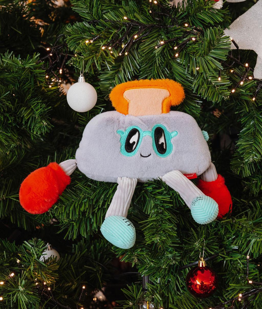 Peluche bambino grigio a forma di fetta biscottata con viso e braccia colorate Hello Hossy