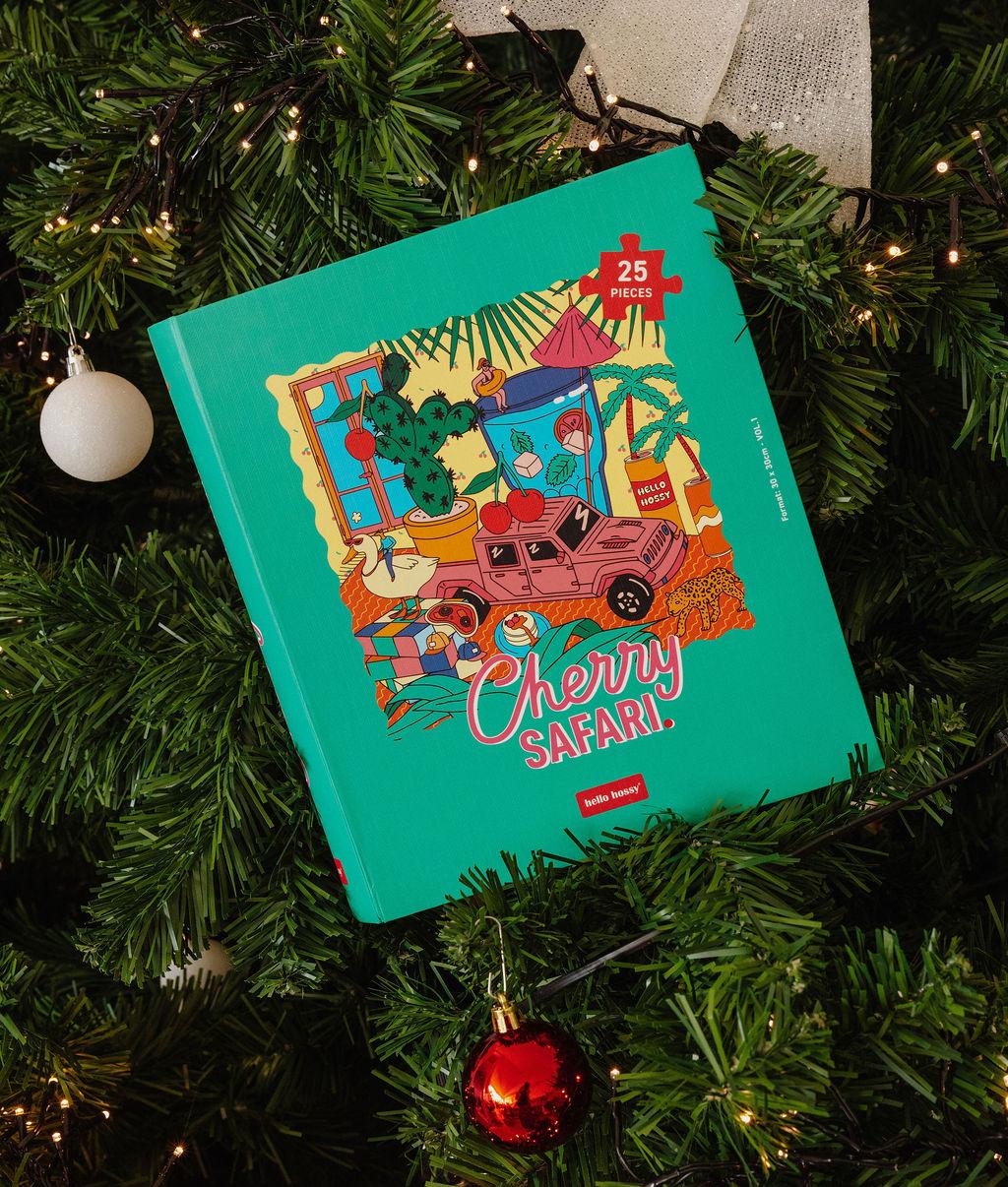 Puzzle bambino verde turchese con illustrazione safari, 25 pezzi, formato libro Hello Hossy