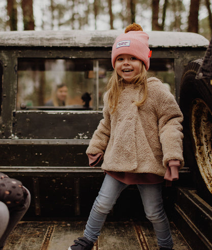 Berretto bambino rosa con pompon Beige, etichetta Hello Hossy