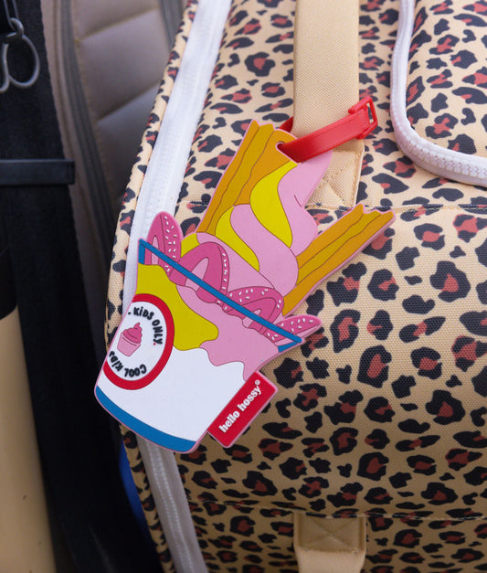 Etichetta per valigia bambino rosa motivo gelato su valigia con stampa leopard Hello Hossy