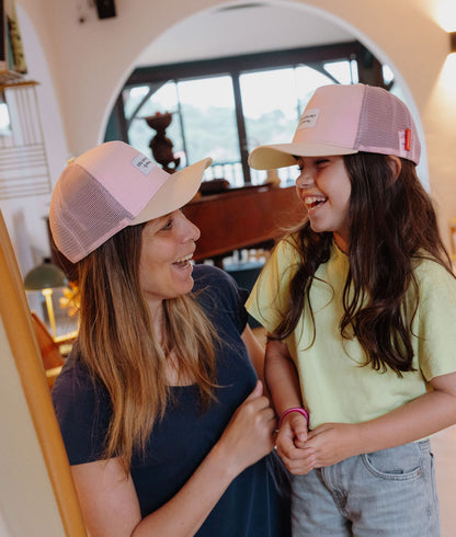 Duo mamma bambino cappellini rosa con visiera curva Hello Hossy