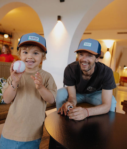 Duo papà-bambino cappellini blu arancione patch visiera curva Hello Hossy