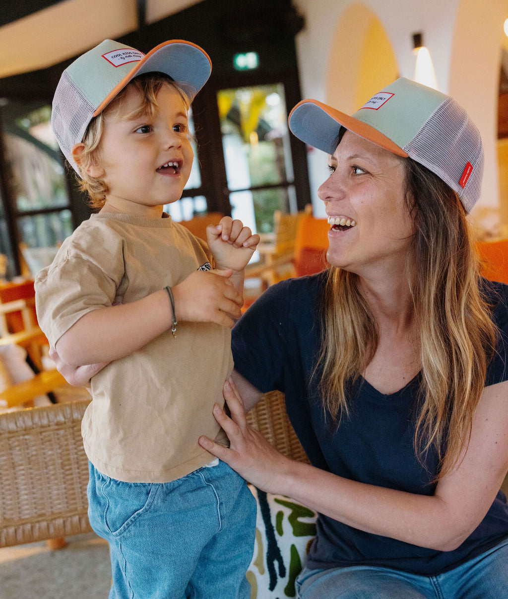 Duo mamma bambino cappellini Khaki visiera curva patch Hello Hossy