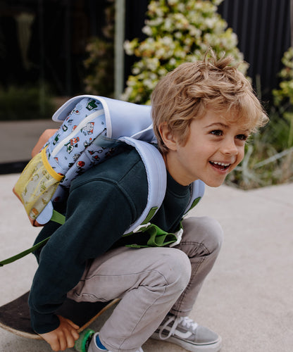 Zaino bambino blu motivo Sport tasca a rete giallo Hello Hossy