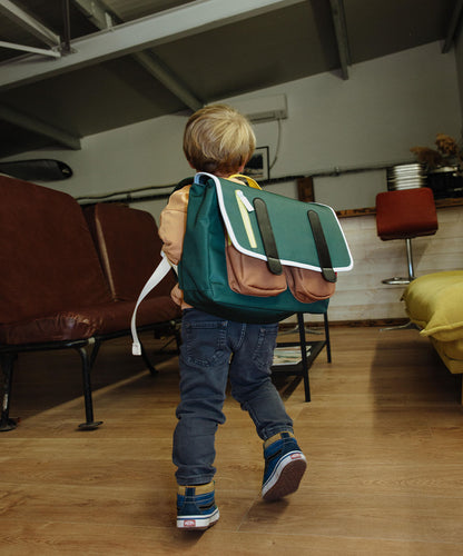 Cartella scolastica bambino verde tasche marrone strisce nere Hello Hossy