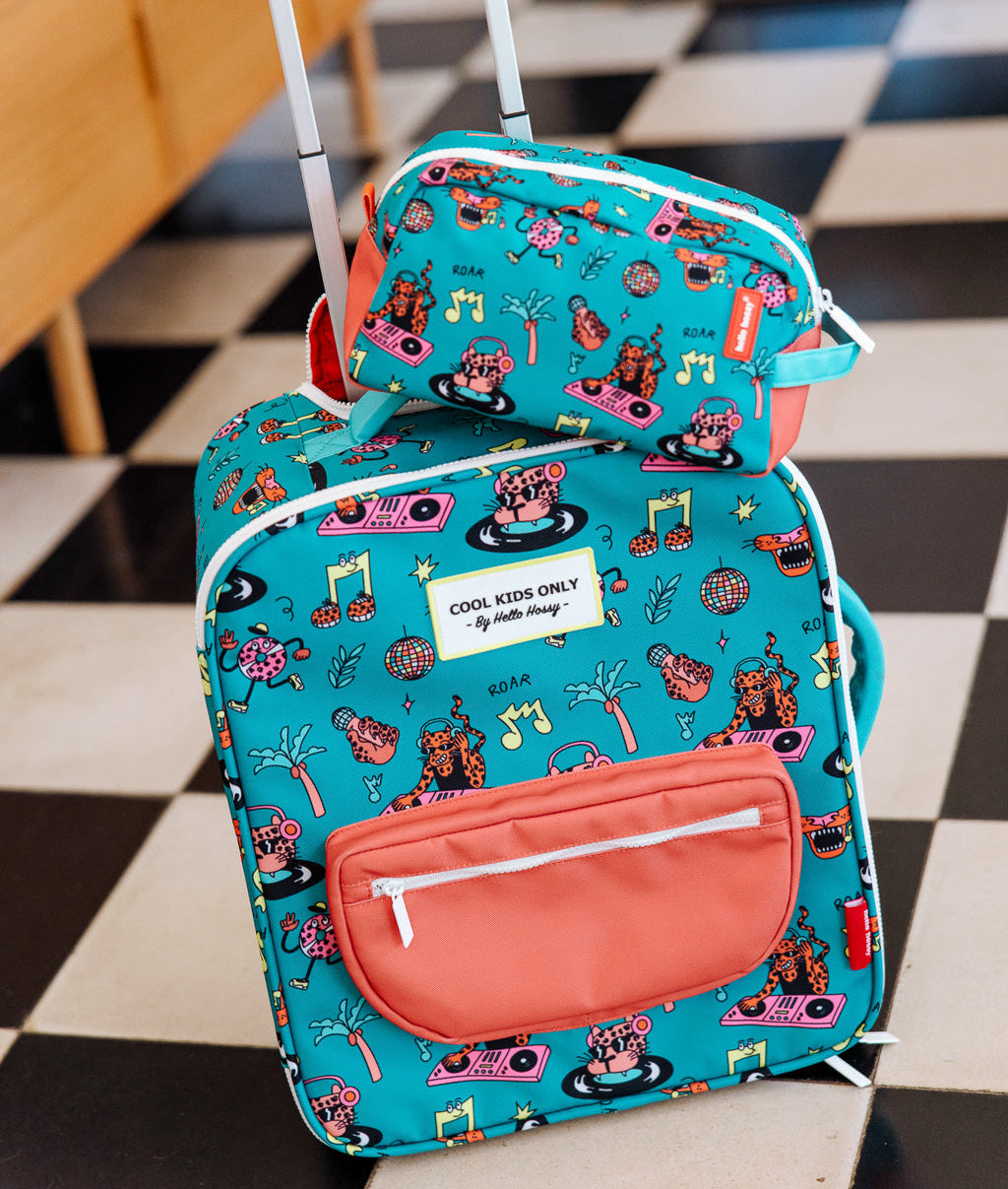 Valigia bambino verde motivo musica con astuccio abbinato Hello Hossy
