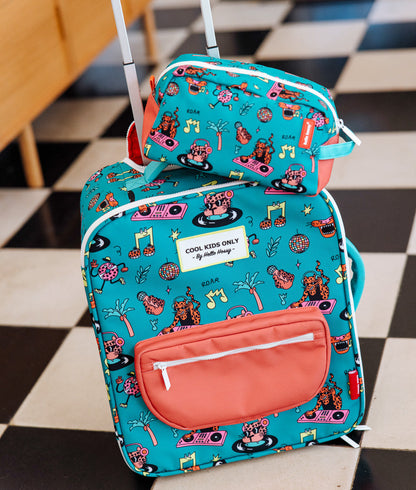 Valigia bambino verde motivo musica con astuccio abbinato Hello Hossy