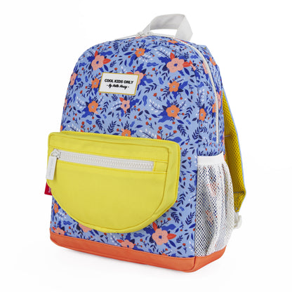 Zaino bambino blu motivo fiori tasca gialla rete bianca Hello Hossy