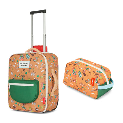 Valigia per bambini marrone, motivo musica, maniglia Trolley e astuccio abbinato Hello Hossy