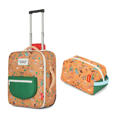 Valigia per bambini marrone, motivo musica, maniglia Trolley e astuccio abbinato Hello Hossy