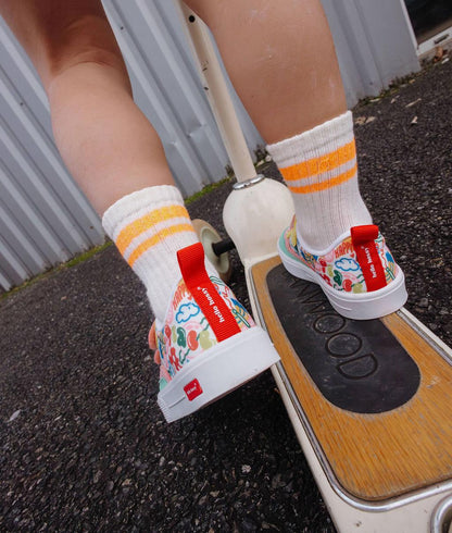Sneakers bambino rosa verde stampato arte fiori suola bianca Hello Hossy