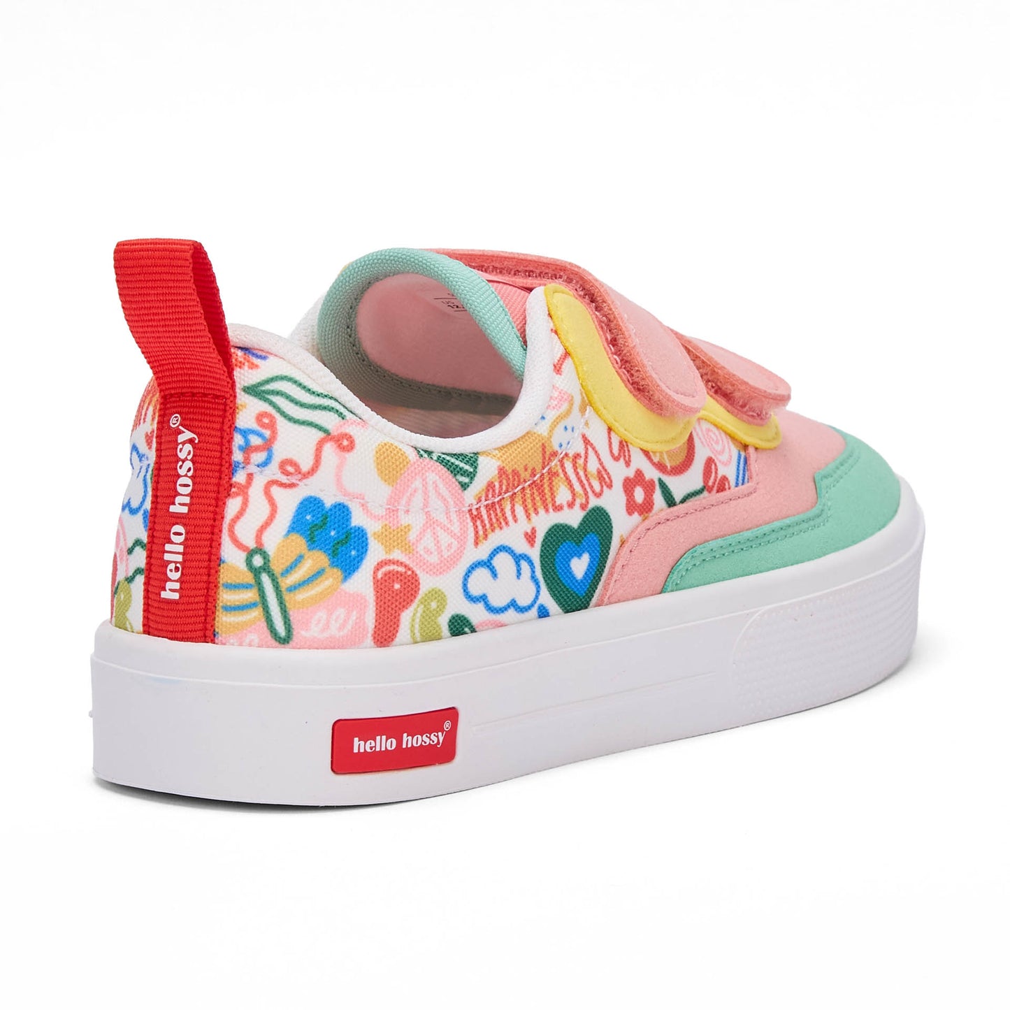 Sneakers per bambini rosa e verdi con stampa arte multicolore, chiusure a strappo Hello Hossy