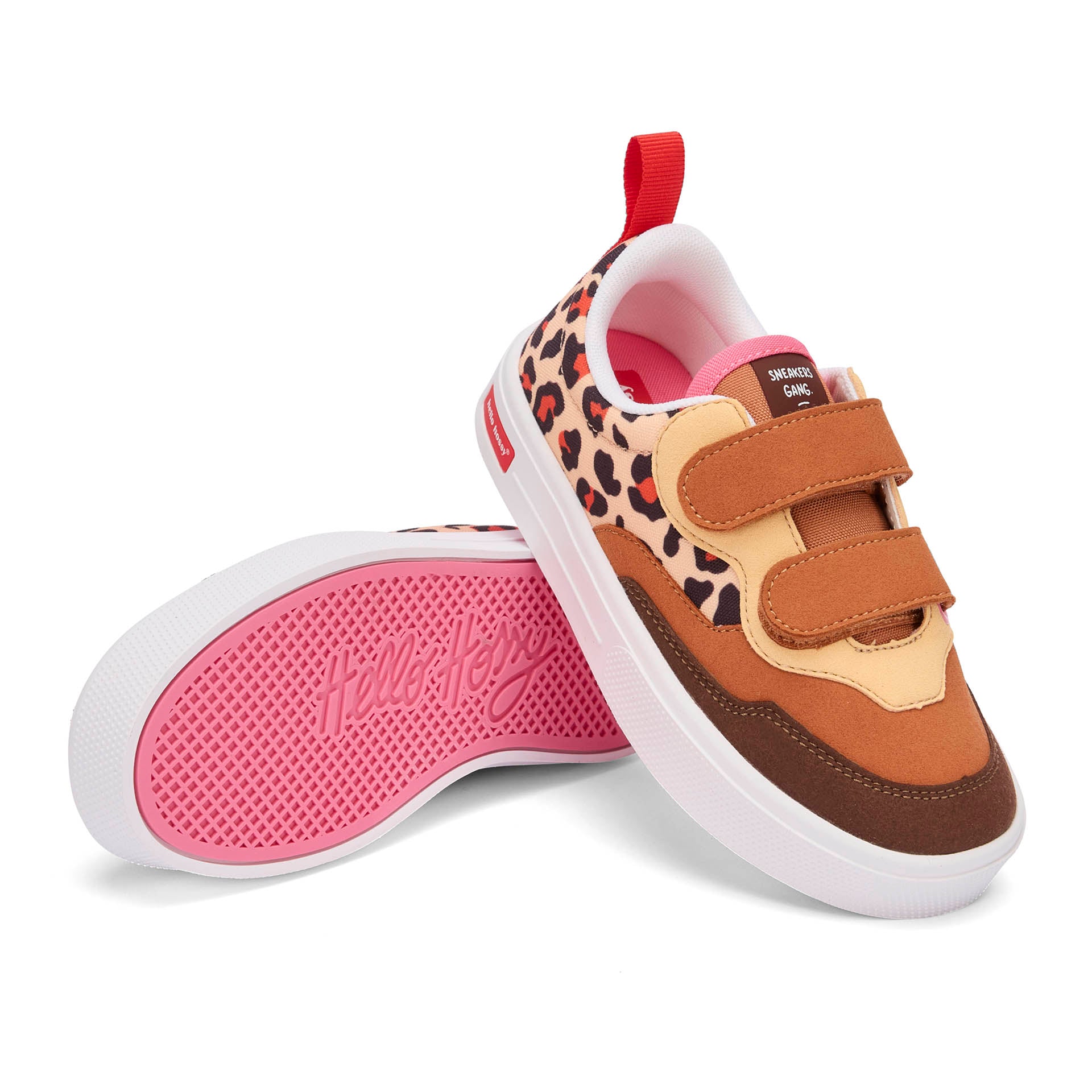 Sneakers bambino crema marrone stampa leopard doppio velcro Hello Hossy
