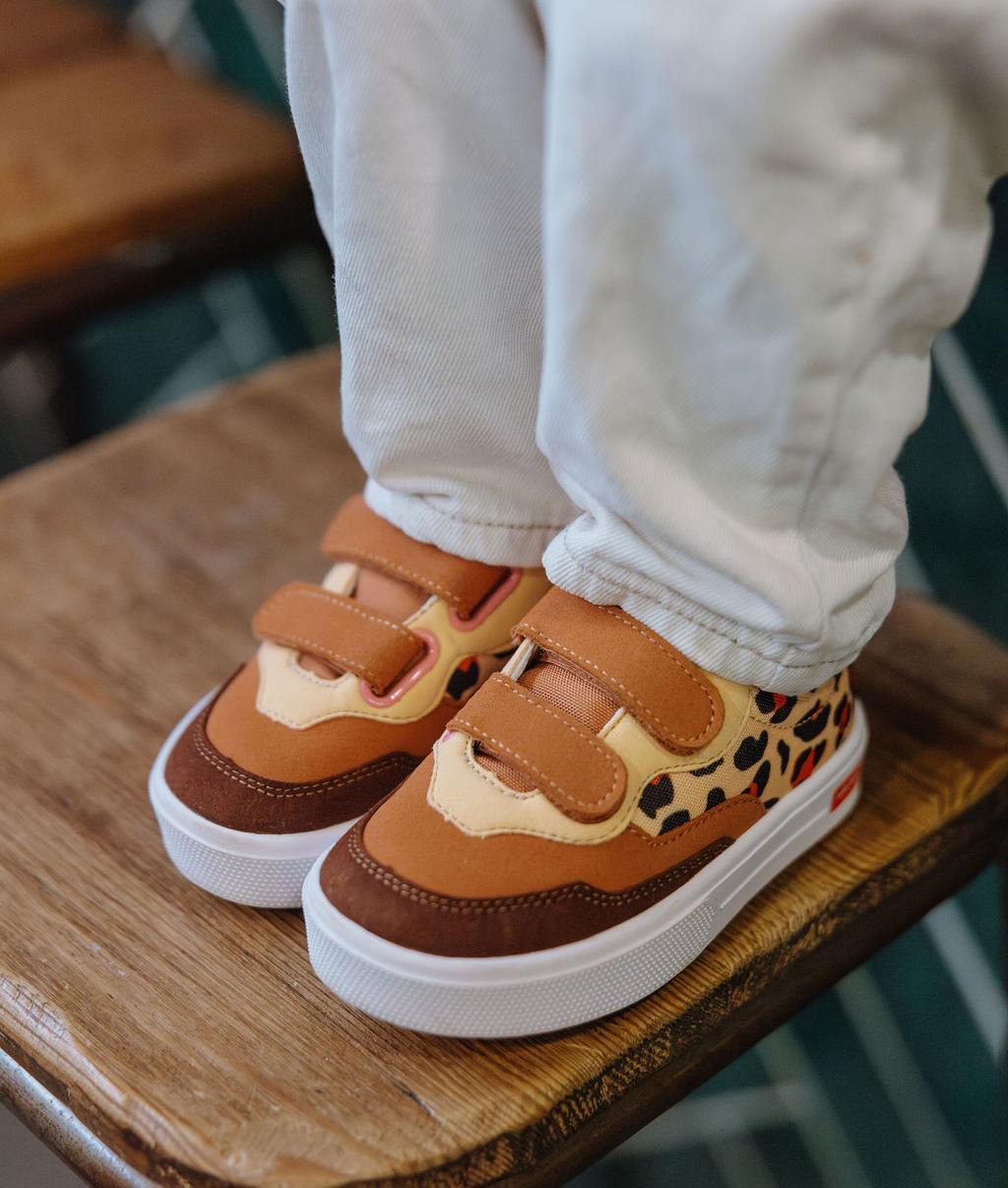 Sneakers bambino crema marrone stampato leopard Hello Hossy