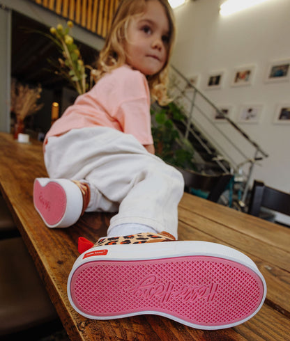 Sneakers bambino crema marrone stampa leopard suola rosa Hello Hossy