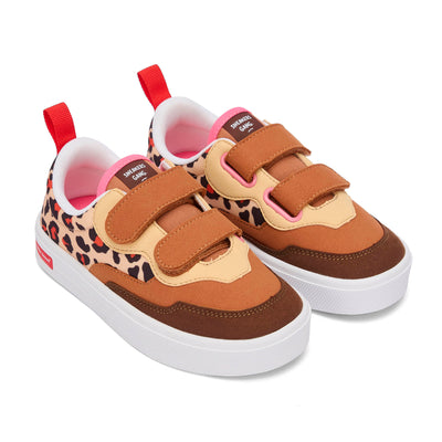 Sneakers per bambini crema e marrone con stampa leopard, doppie fasce in velcro Hello Hossy
