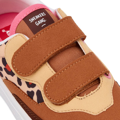 Sneakers bambino crema marrone stampa leopard doppio velcro Hello Hossy
