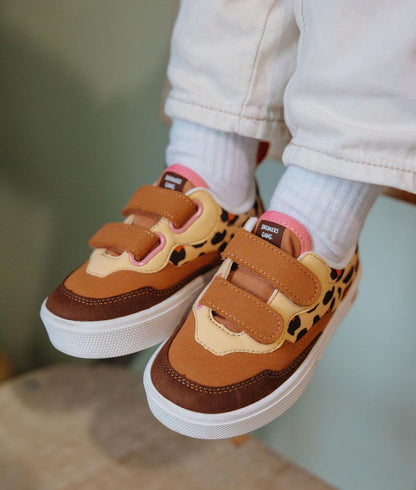 Sneakers bambino crema marrone stampa leopard doppio velcro Hello Hossy