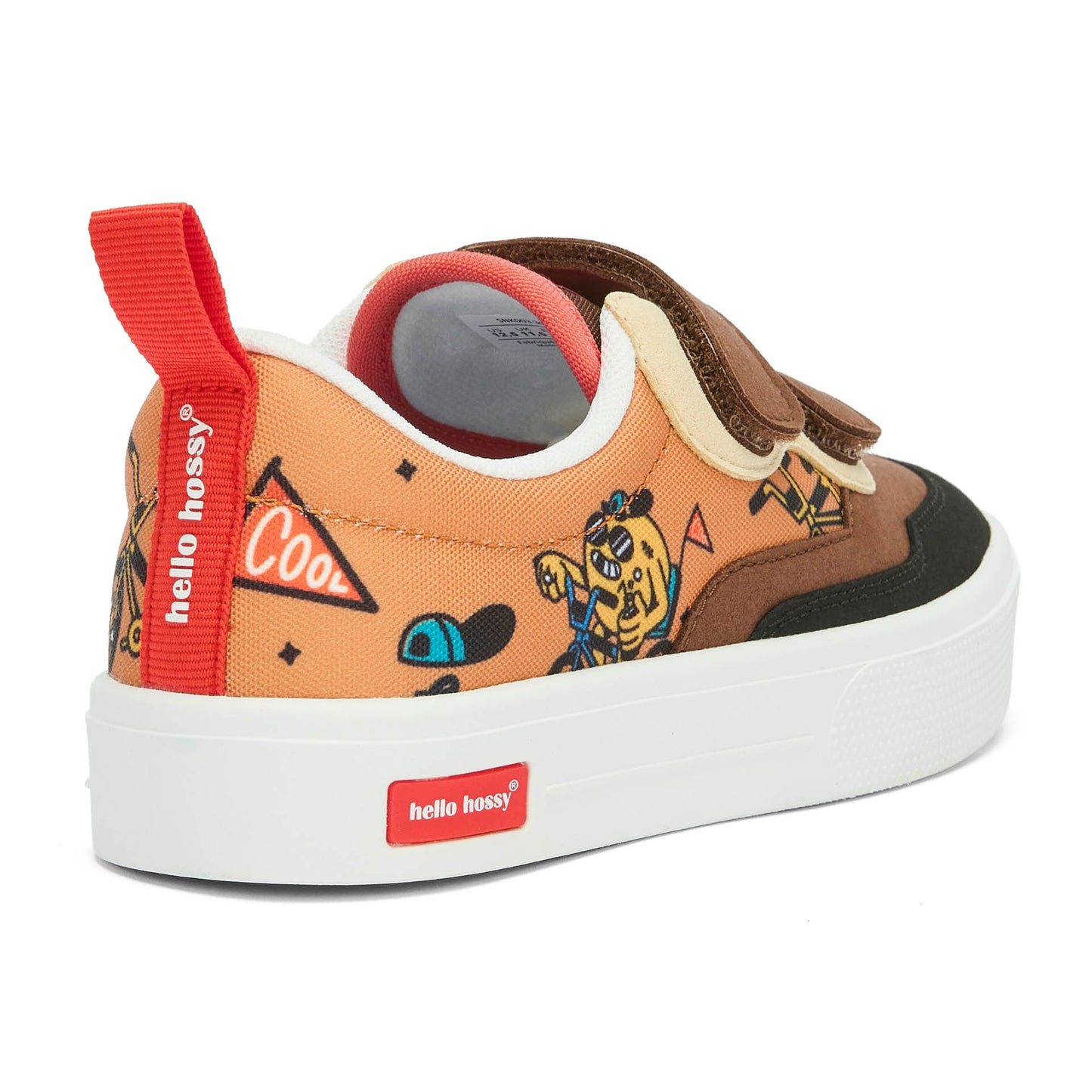Sneakers per bambini marroni e nere con motivo mascotte bicicletta e chiusura a strappo Hello Hossy