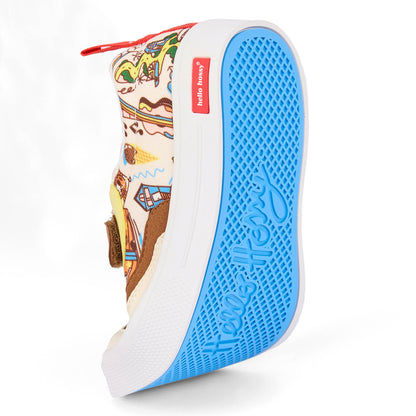 Sneakers bambino crema marrone suola blu flessibile Hello Hossy