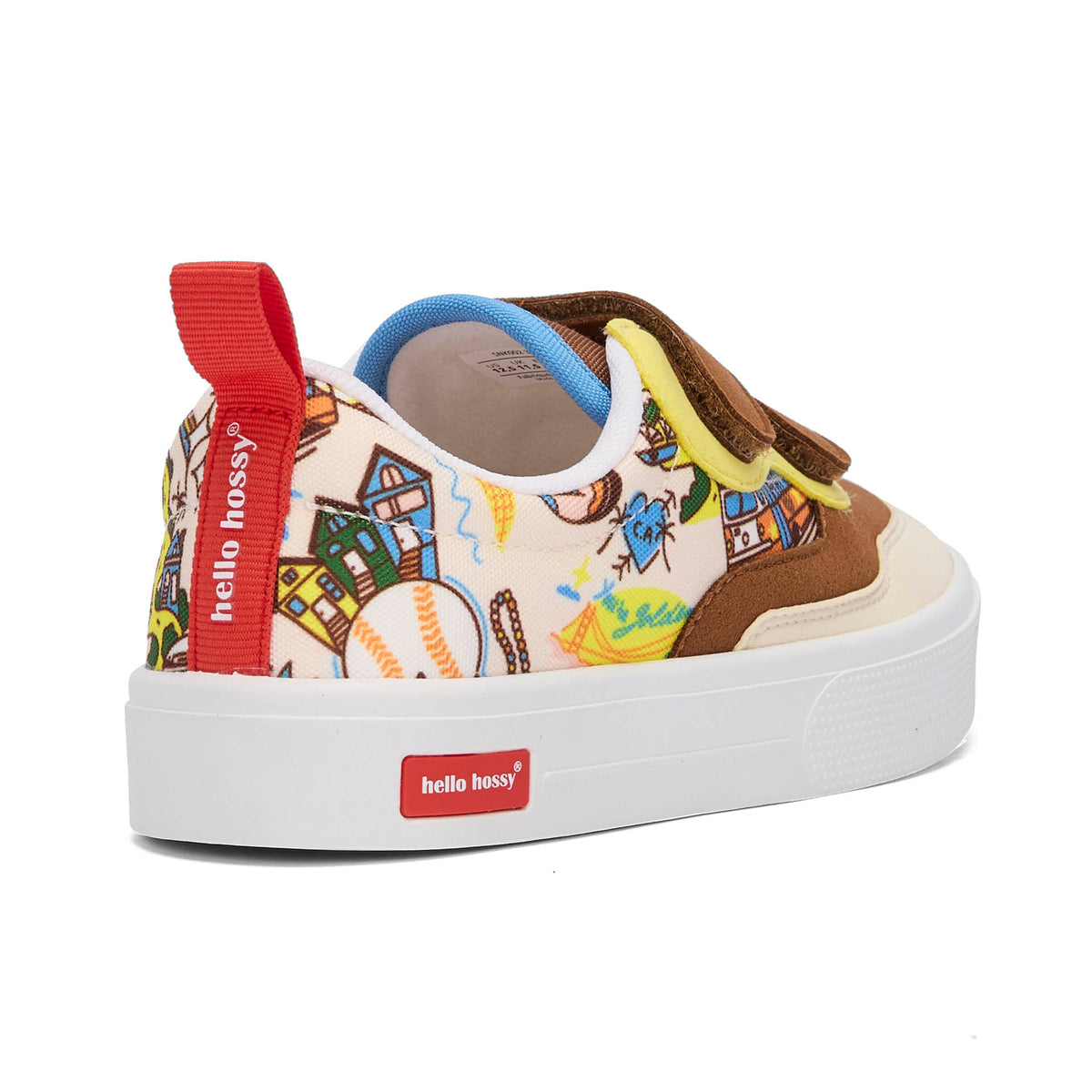 Sneakers bambino crema marrone motivi USA viaggio a strappo suola bianca Hello Hossy