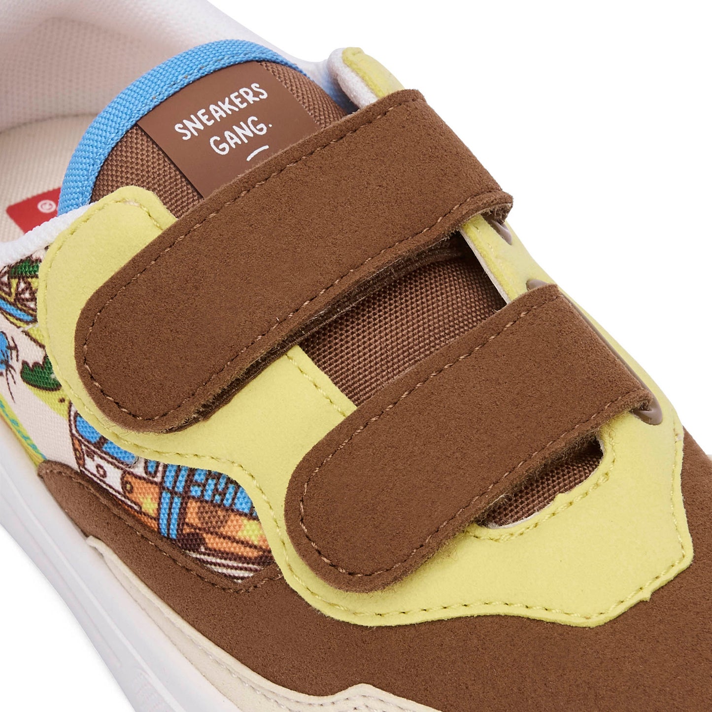 Sneakers bambino crema marrone motivo viaggio con doppio strappo Hello Hossy