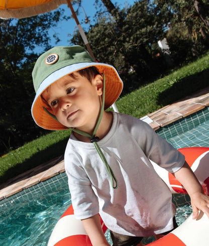 Bucket hat bambino bicolore verde interno arancione laccetto regolabile Hello Hossy
