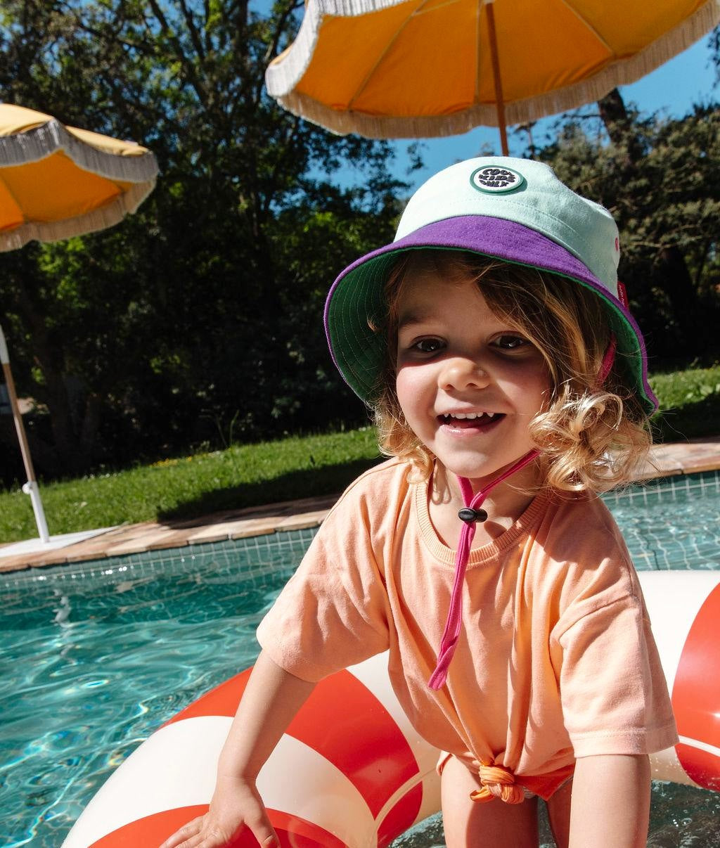Bucket hat bambino verde viola profilo rosa Hello Hossy