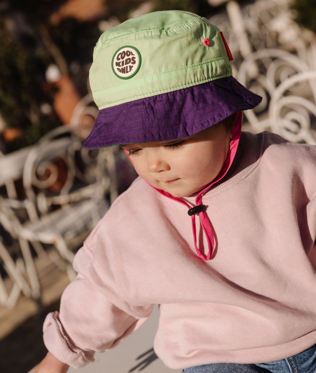 Bucket hat bambino verde viola ricamo Cool Kids Only Hello Hossy