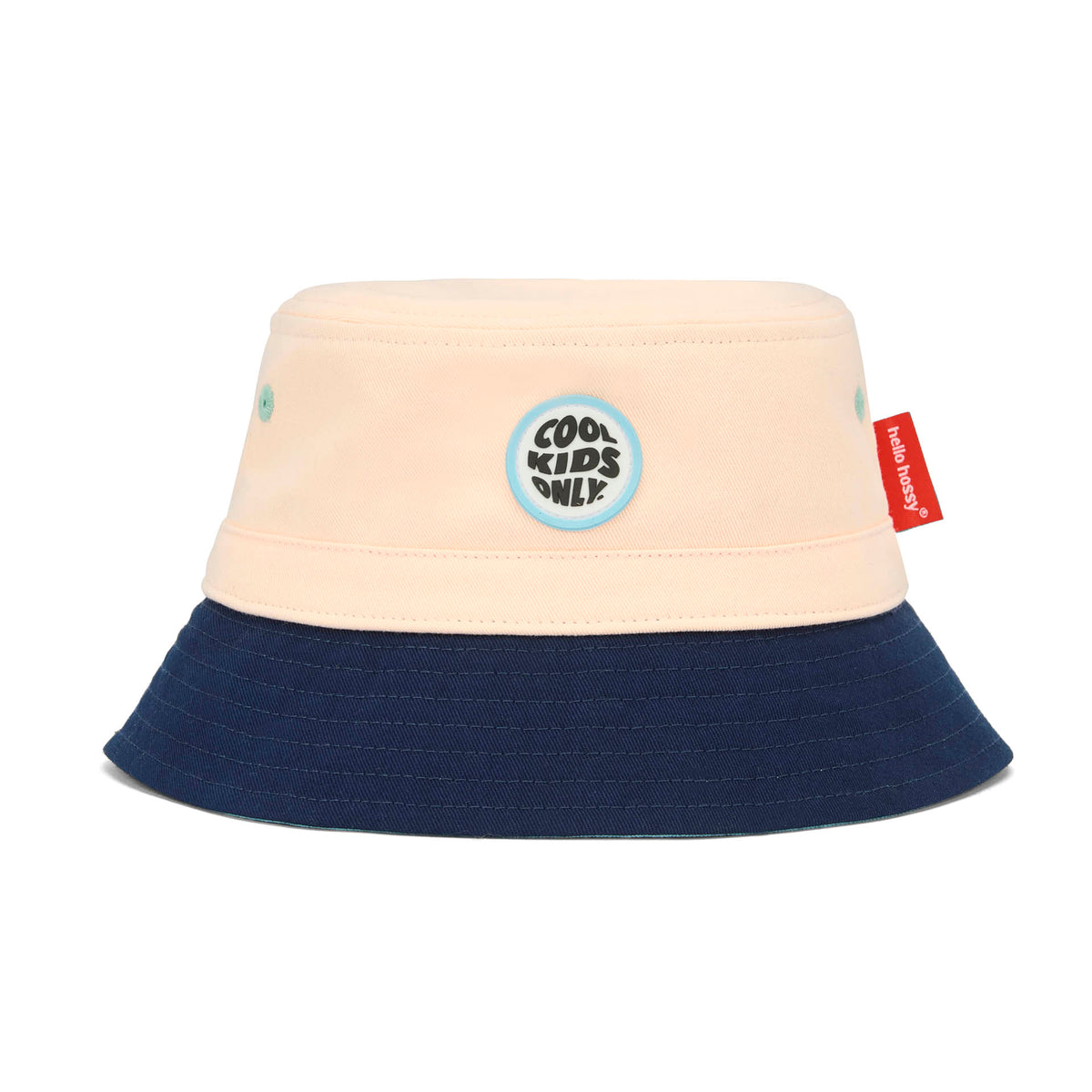 Bucket hat bambino bicolore rosa blu, patch Cool Kids Only Hello Hossy
