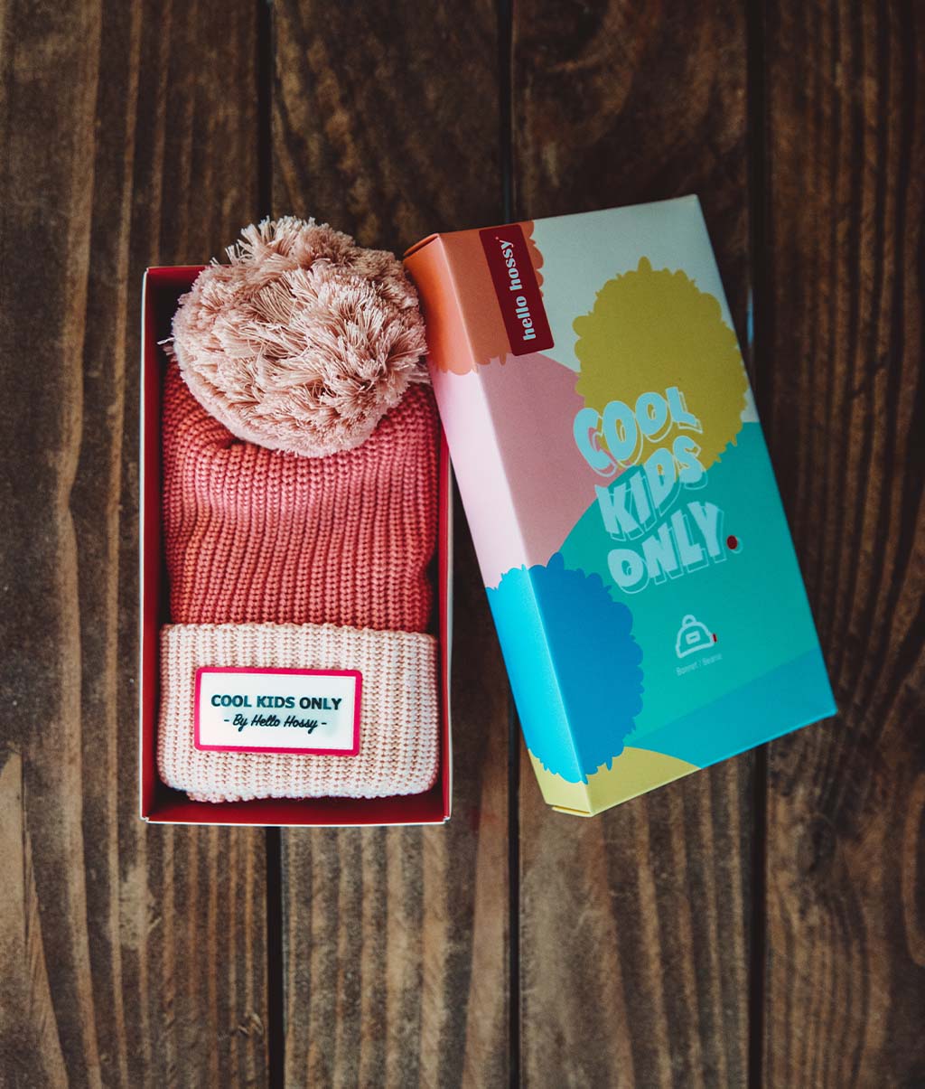 Berretto Bambini Color Block Blush, con pompon, fodera in pile, cotone biologico, dai 9 mesi, Cool Kids Only!