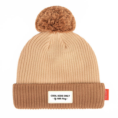 Berretto per bambini Color Block Coffee, con pompon, fodera in pile, cotone biologico, dai 9 mesi, Cool Kids Only!