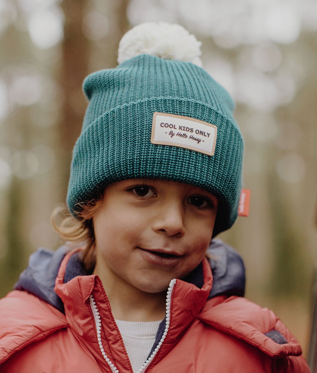Berretto bambini Color Block Duck, con pompon, fodera in pile, cotone biologico, da 9 mesi, Cool Kids Only!