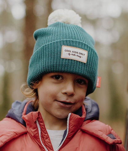 Berretto bambini Color Block Duck, con pompon, fodera in pile, cotone biologico, da 9 mesi, Cool Kids Only!