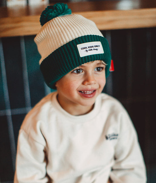 Berretto Bambini Color Block Hope, con pompon, fodera in pile, cotone biologico, da 9 mesi, Cool Kids Only!
